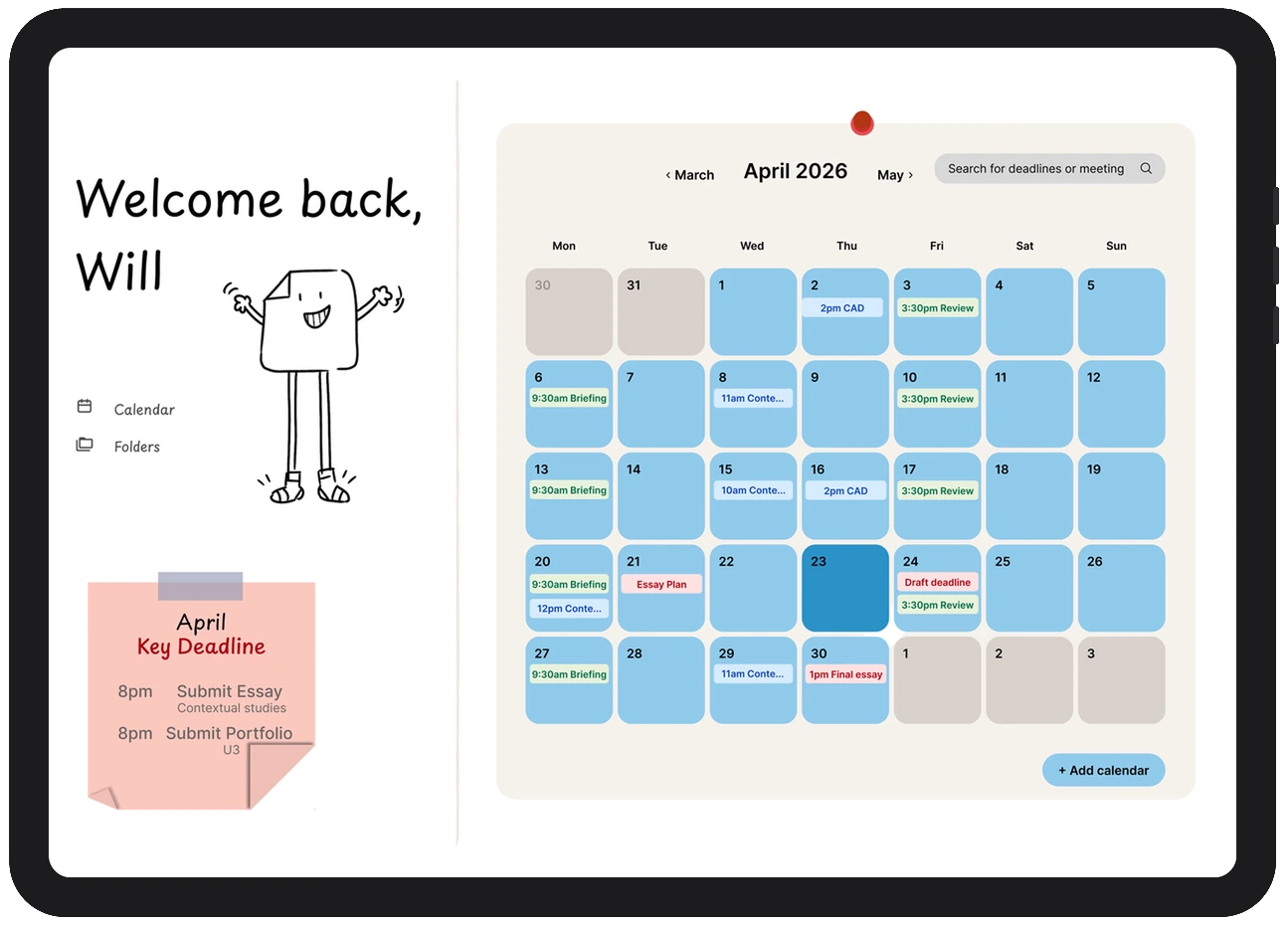 Lectra dashboard with the April calendar and key deadlines