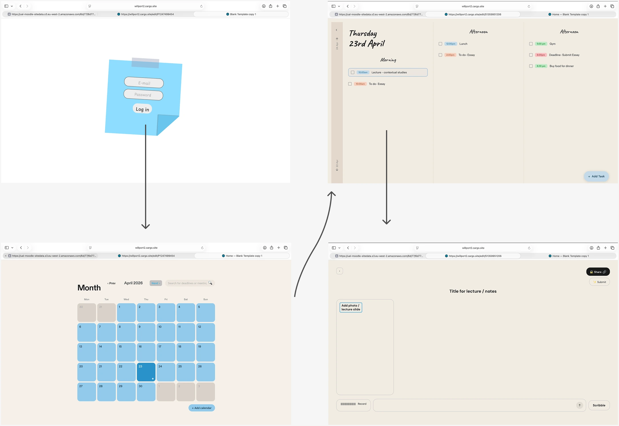 Prototype 2 — notebook aesthetic with colour-coded activities