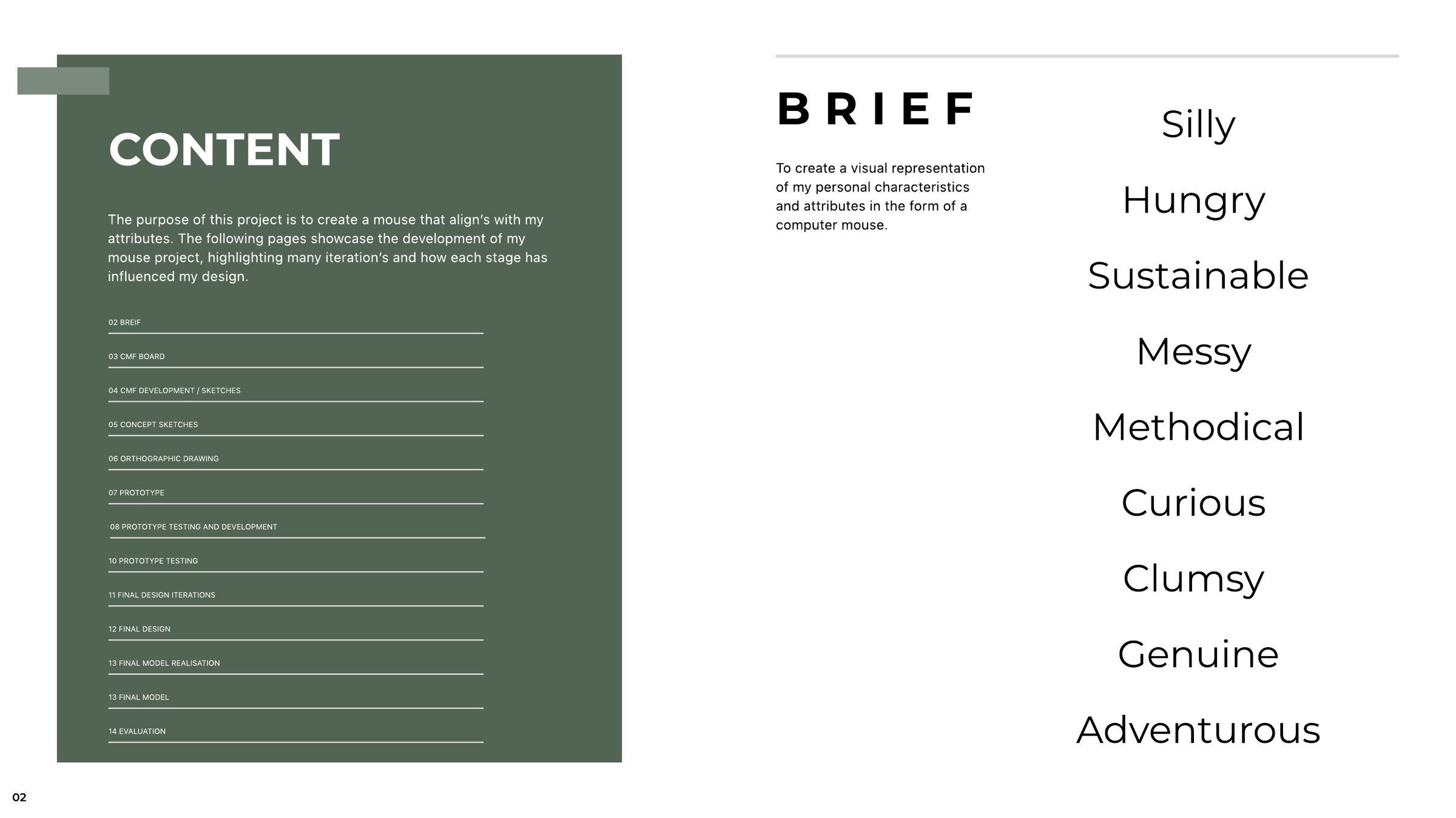 Brief slide listing the ten personal attributes alongside the project contents
