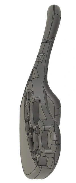 Inner face CAD view showing the component bays in the shell