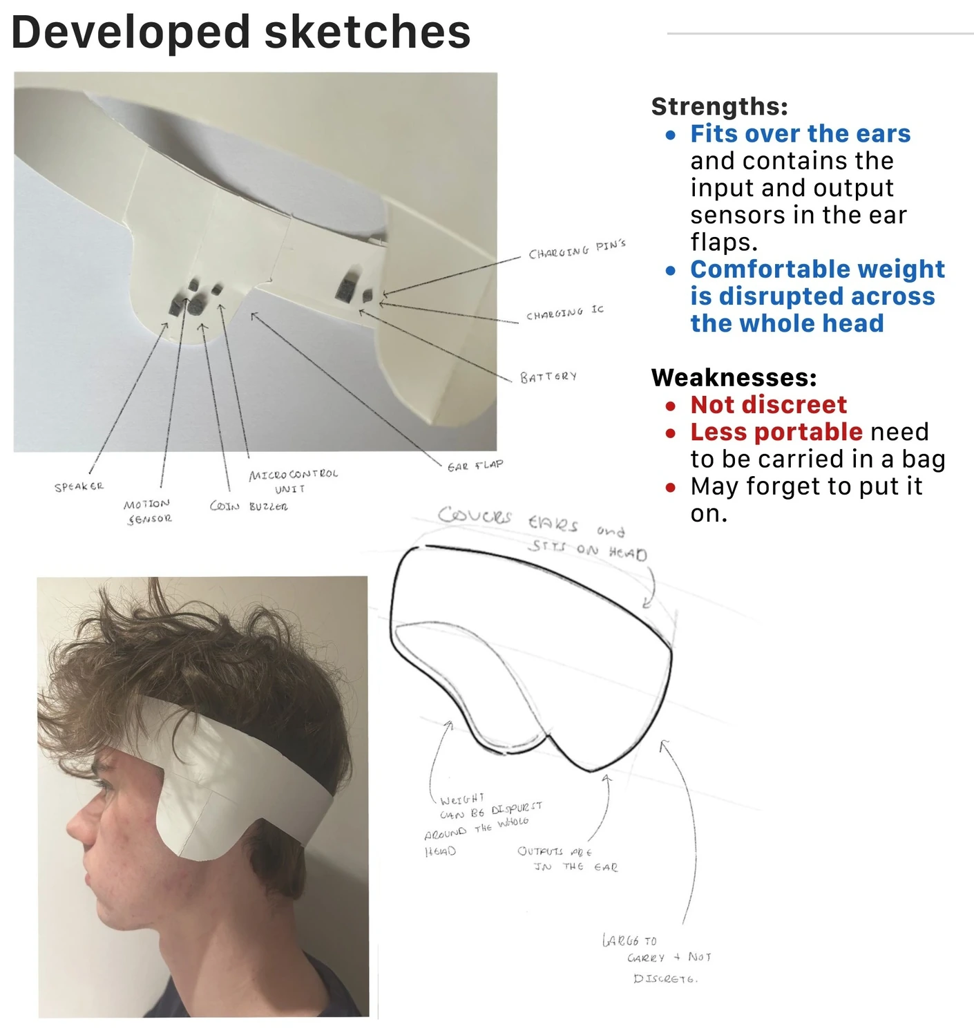 Concept 3 — head band that fits over both ears, distributing weight across the whole head