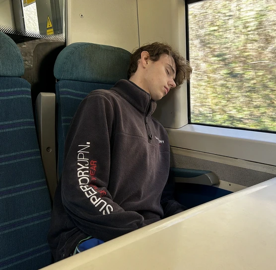 Person sleeping on train