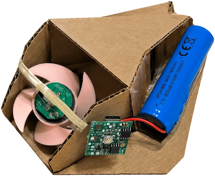 Salvaged fan, battery and control board