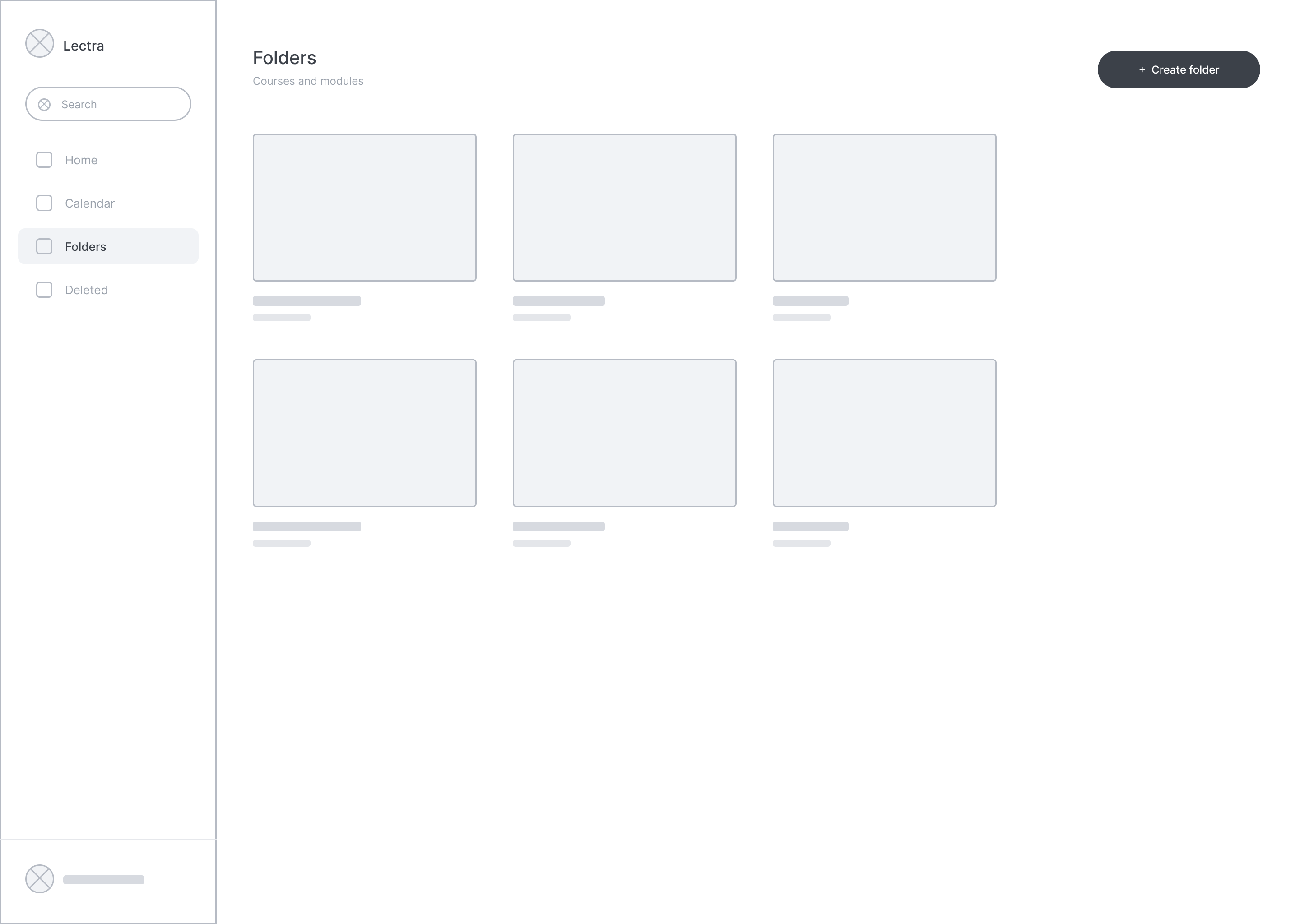 Folders wireframe showing a grid of course folders